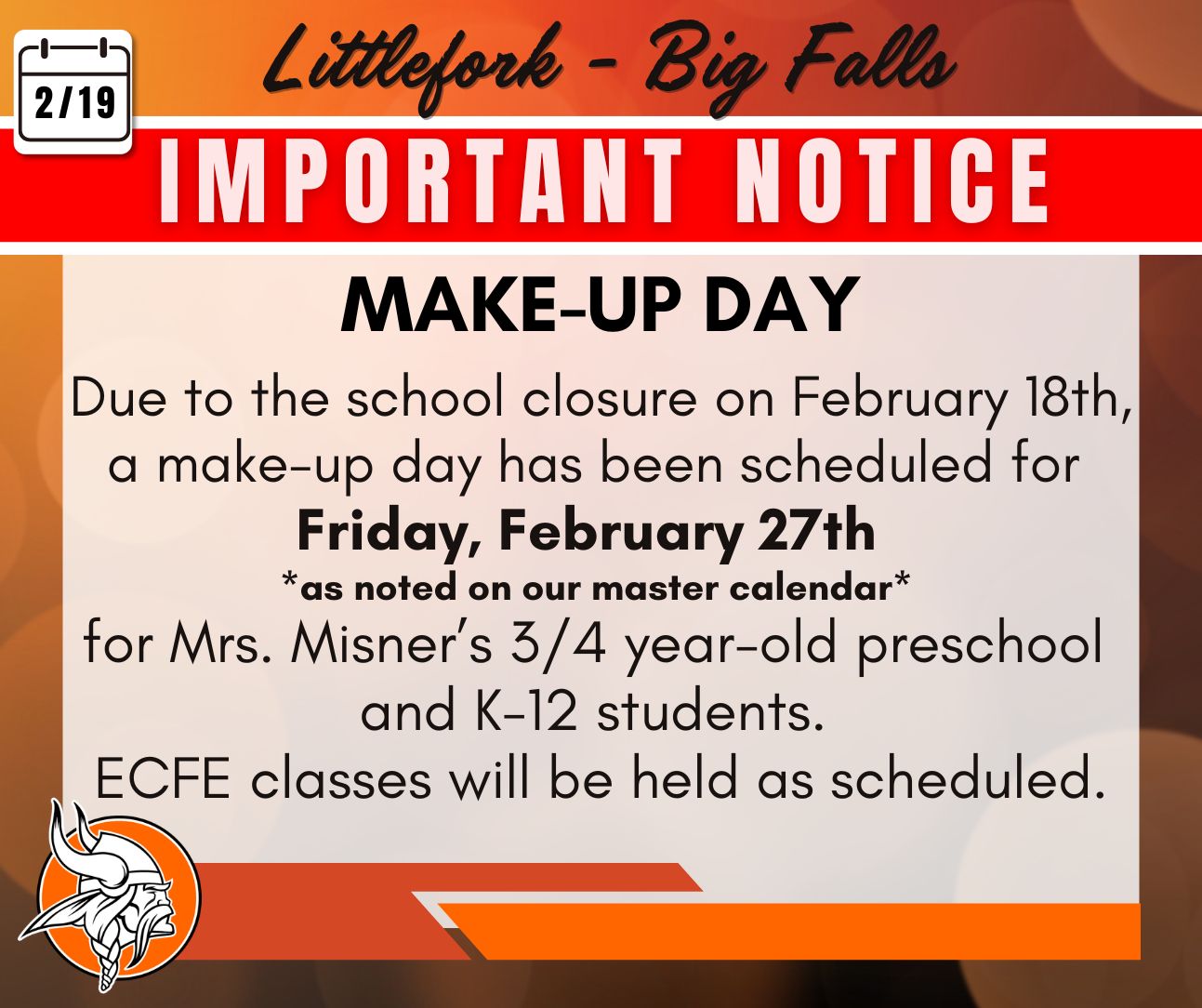 Make-up Day February 27th